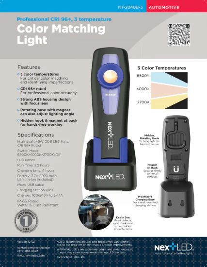 Professional CRI 96+, 3 Temperature Color Match Detailing Light - NextLED NT-2040B-3 - Image 2